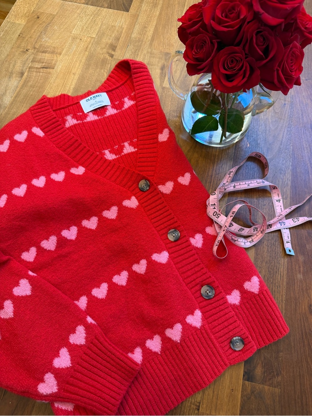 Old Navy Red Heart Print Cardigan